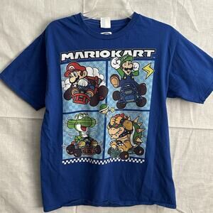 Nintendo Mario Kart T Shirt Mens Medium Blue Y2K Graphic Tee Port & Company
